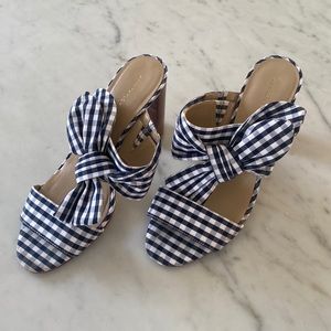 Ann Taylor Open Toe Navy White Gingham Heels